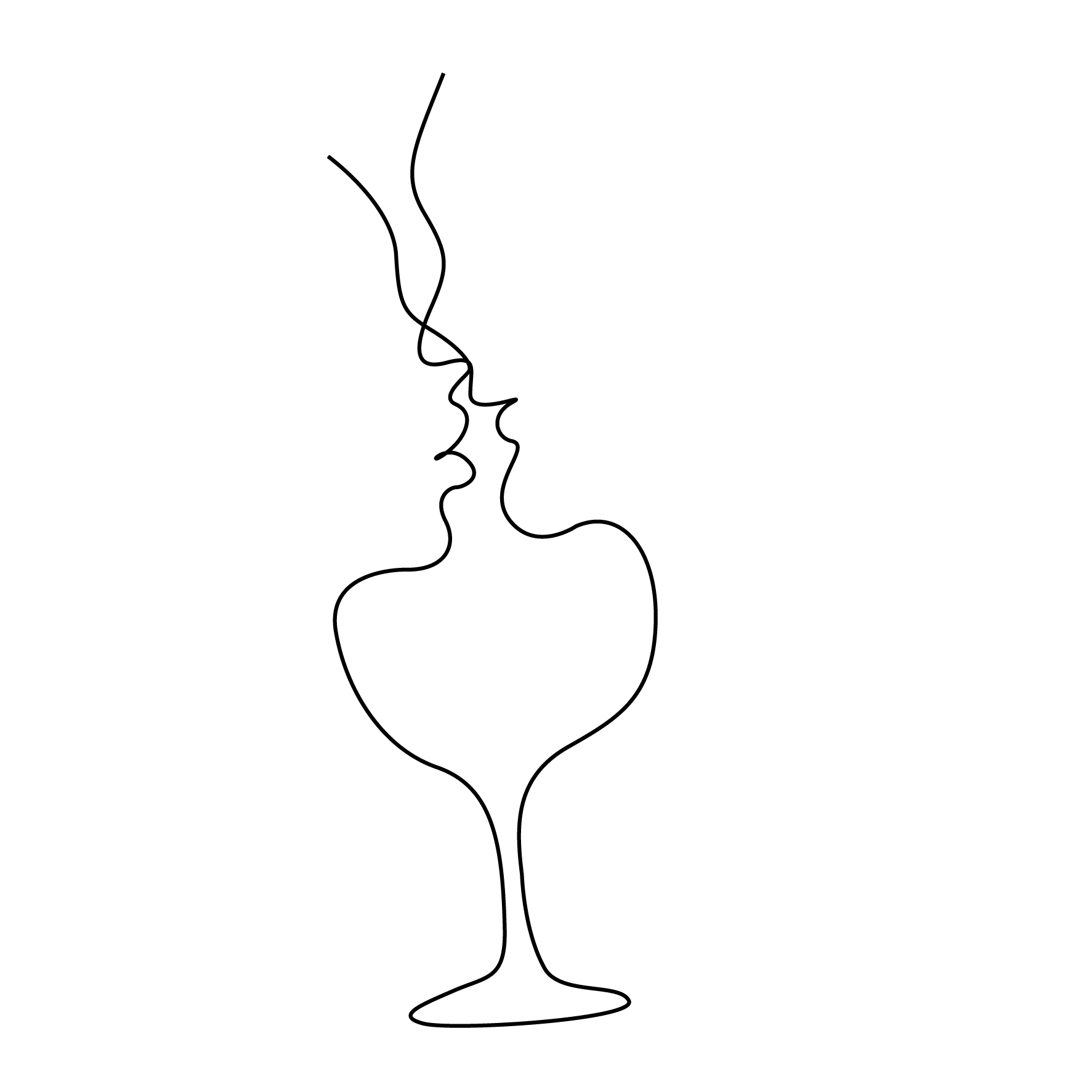 Minimalist line drawing of two profiles merging into a wine glass