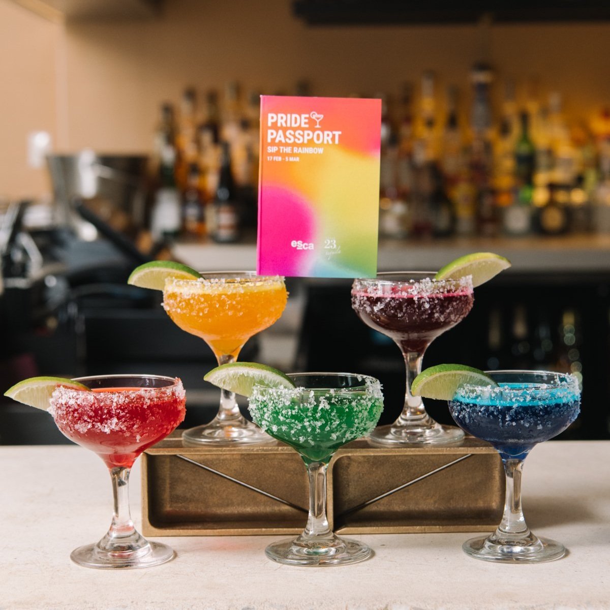 variety of margaritas in different colours for ESCA Pride Passport event